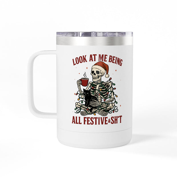 Coffee Mug Tumbler - Festive Skeleton Christmas Mug 15oz