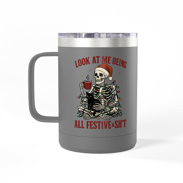 Coffee Mug Tumbler - Festive Skeleton Christmas Mug 15oz