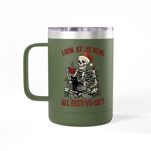 Coffee Mug Tumbler - Festive Skeleton Christmas Mug 15oz