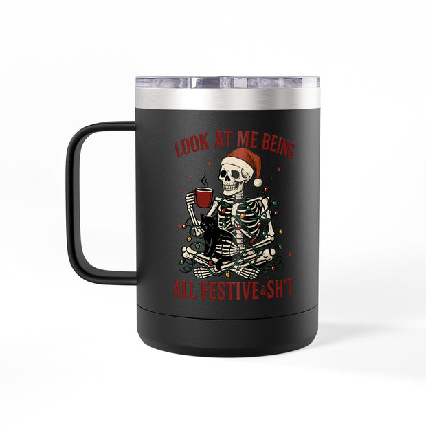Coffee Mug Tumbler - Festive Skeleton Christmas Mug 15oz