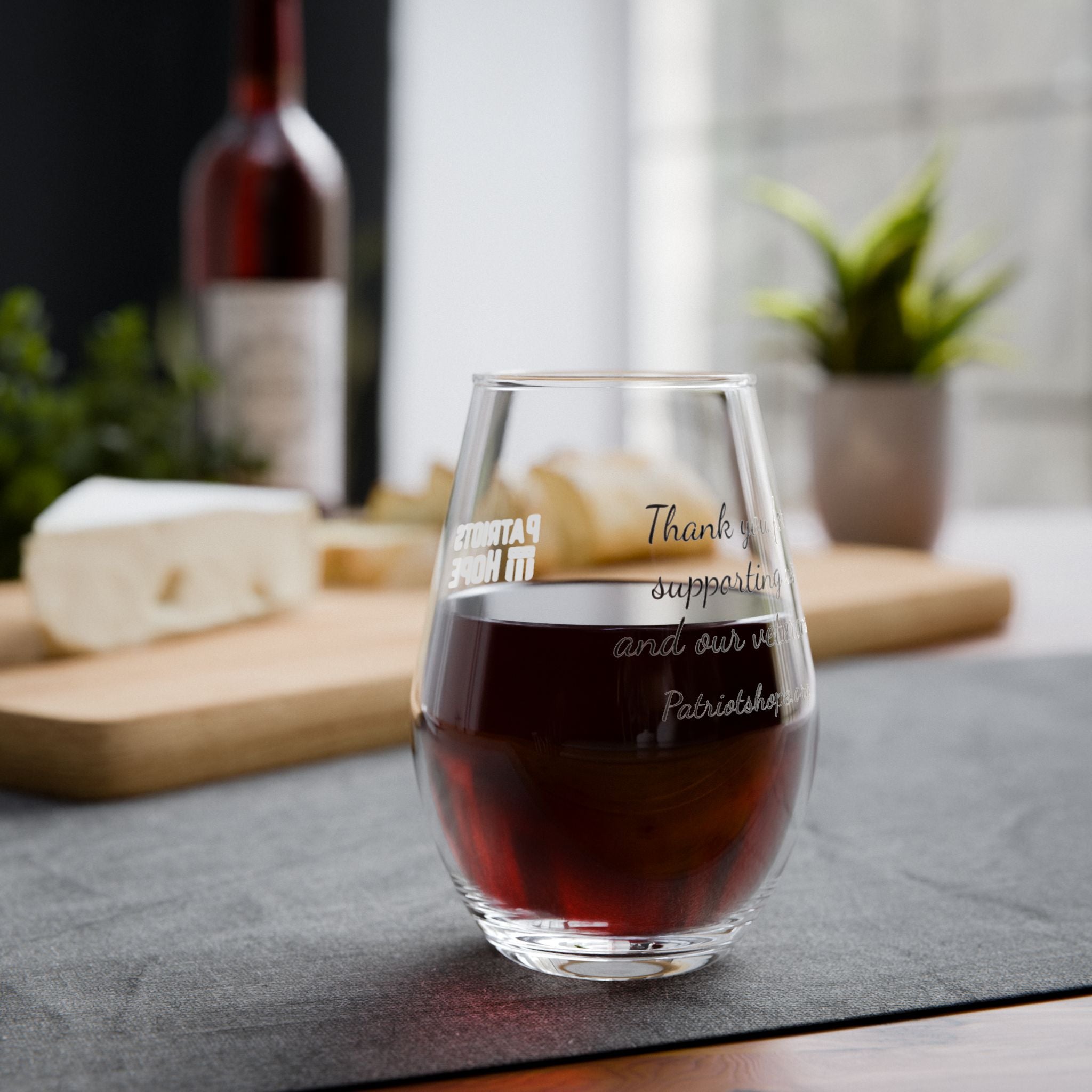 Patriots of Hope Stemless Wine Glass - 11.75 oz Thank You Supporter Toasting Glass
