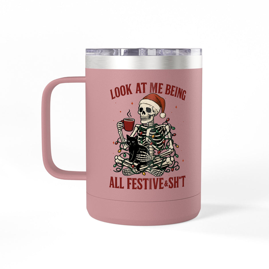 Coffee Mug Tumbler - Festive Skeleton Christmas Mug 15oz