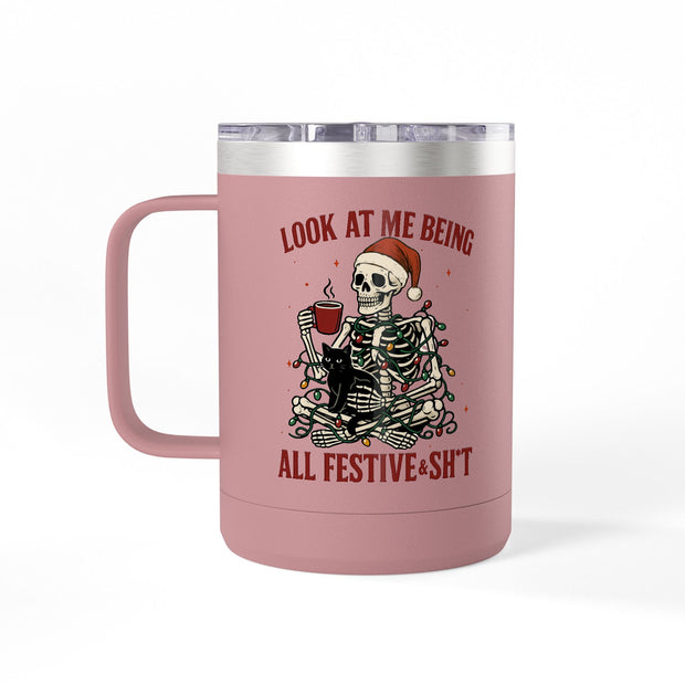 Coffee Mug Tumbler - Festive Skeleton Christmas Mug 15oz