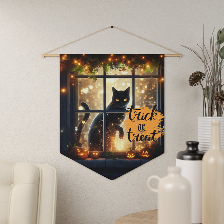 Halloween Pennant Banner, Trick or Treat Wall Decor, Cat Window Hanging, Autumn Home Decoration, Spooky Party Decor, Door Hanger