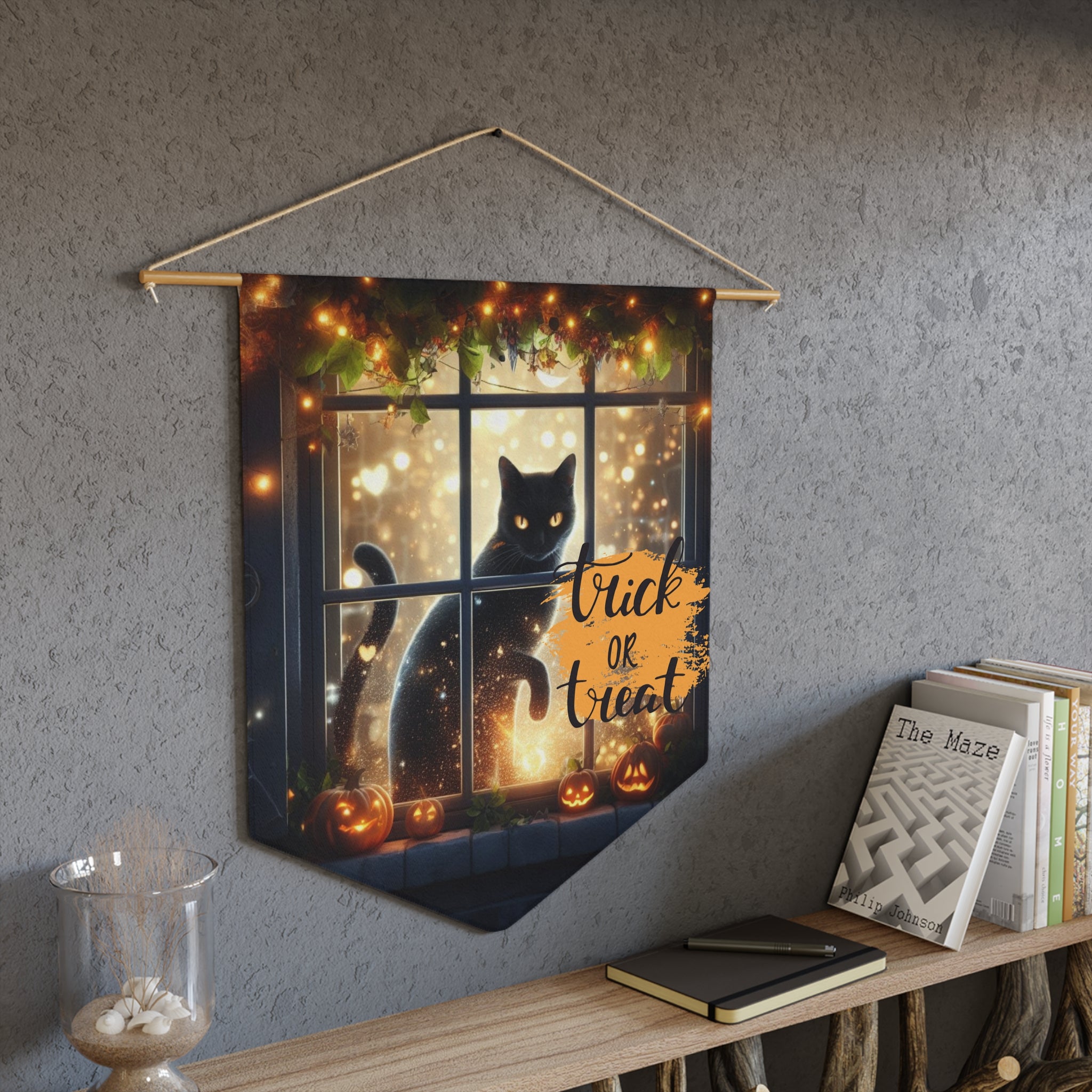 Halloween Pennant Banner, Trick or Treat Wall Decor, Cat Window Hanging, Autumn Home Decoration, Spooky Party Decor, Door Hanger